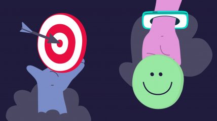 Illustrazione di una mano che regge un obiettivo e una mano che regge uno smile