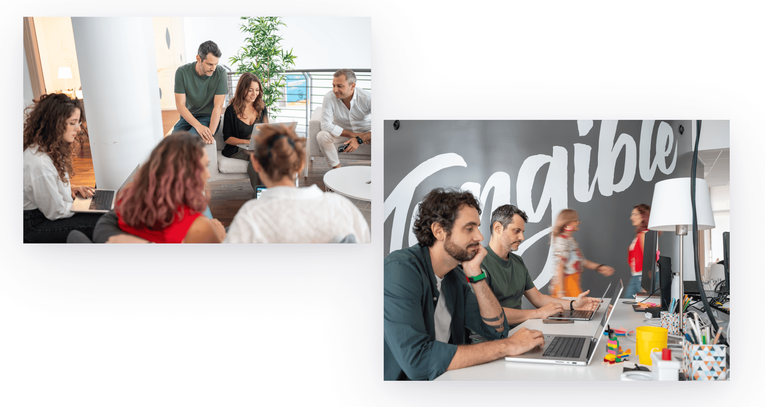 Collage di foto di Massimo Colasurdo al lavoro nello studio Tangible.