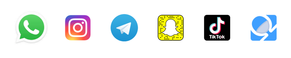 icone dei social più usati dagli adolescenti: Whatsapp, Instagram, Telegram, Snapchat, TikTok, Omegle
