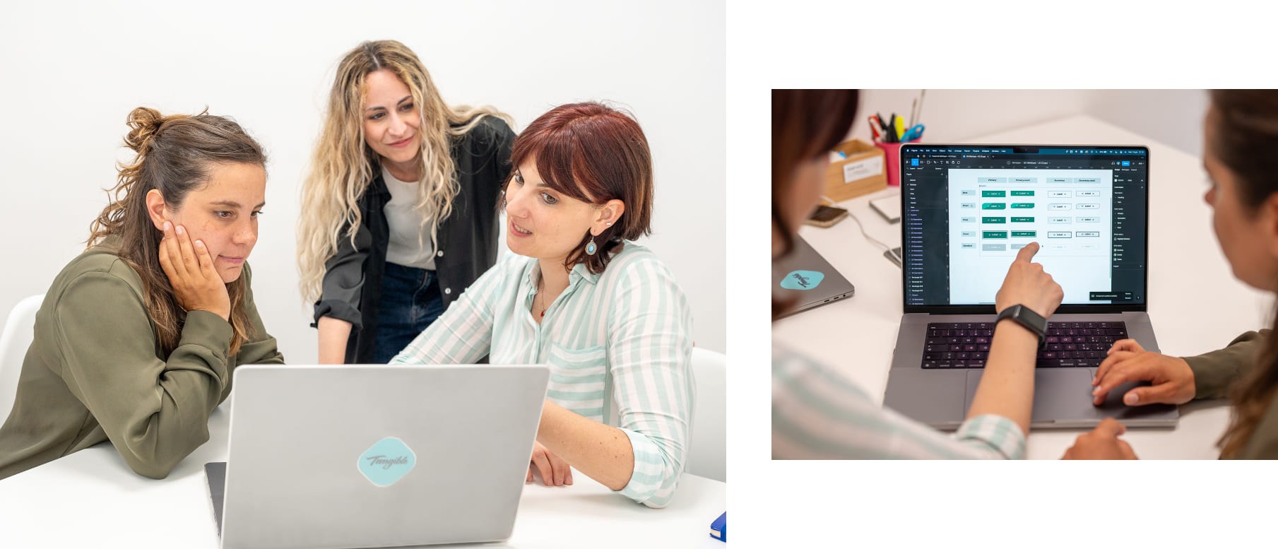 Foto di Silvia, Valentina e Ilenia che lavorano al progetto