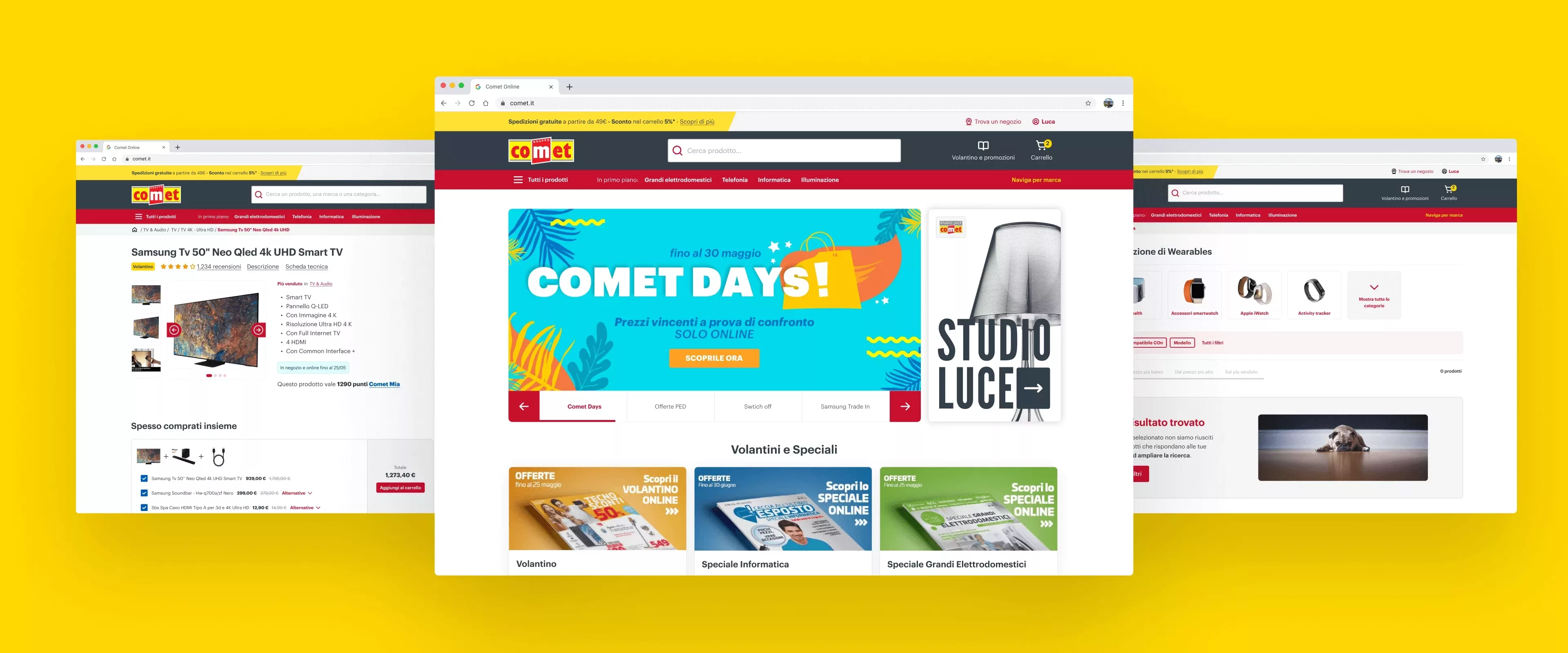 Pagine del sito desktop Comet